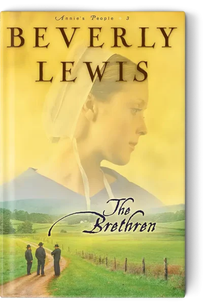 Amish girl looking down over several people walking on a path