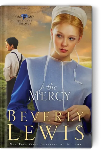 Amish woman peers questioningly at a man