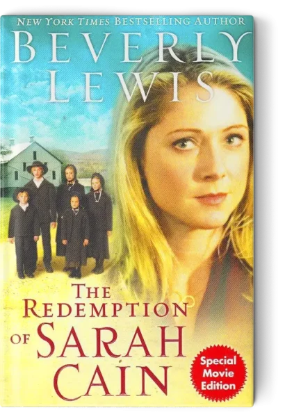 A woman stands in front of an Amish family