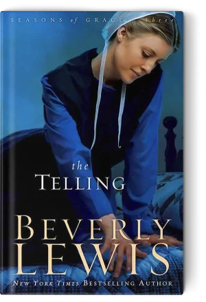 Amish woman sitting on a bed with a quilt